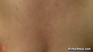 Blond hair girl fucks machine and squirts
