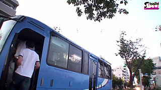 Crowded Bus Tension, Young Wife Stays Still as a Risky Moment Unfolds Beside Her Husband - Scene 2