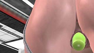 Office Glowing Toy Ride: 3D Cartoon Girl Tied in Doggy Fucked by Cylindrical Light