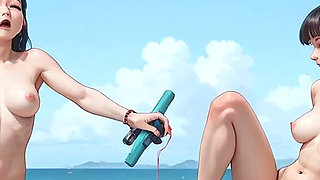 Fucking Scorching Lesbians with Dark and Blue Hair Intensively Smooch on a White Beach, Making It the Hottest Gonzo