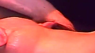 Collared Brunette Babe Stretched Wide by Throbbing Toy and Cock