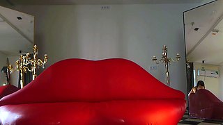 Lingerie glad brunette strips down to masturbate