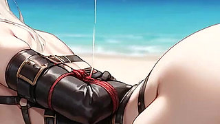 Horny White-haired Gimp Gets Drenched in Jism on a Tropical Beach - BDSM XXX Bondage!