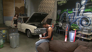 Pornstar Layla Rivera gives blowjob and gets fucked by handsome man