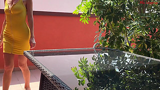 Fuck on the Hotel Terrace with Cumshot in Mouth