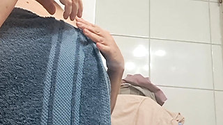 My husband's adult son in the bathroom, performing oral and anal sex, and he discreetly came in my mouth