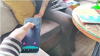 Remote-controlled orgasm for my stepsister in a bar