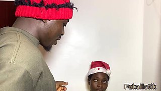 Ebony teen landlord's daughter gets big neighbor Xmas fuck gift