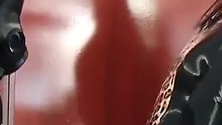 Latex Rubber Petting- Curvy MILF and Her Submissive Guy - Polishing Oiling and Petting in the Plane