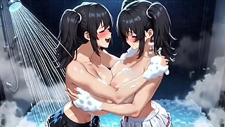 Cute Anime Girls Showering, Ai Animation