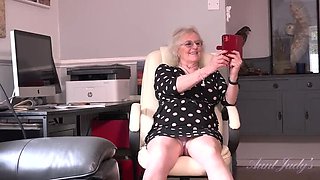 Hairy British GILF Claire Fingers Herself in Office - Mature Blonde with Big Tits