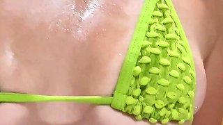 Girl in a Bikini Takes a Shower and Ends up Dirtier. Cumshot in Mouth