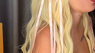 Fucked a Sexy Blonde on the Table in All Her Hols and Filled Mouth with Cum