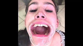 French Maid Tries to Swallow Her Own Piss Through Lip Retractor