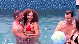 Bikini wearing teen enjoys to spunk in mouth