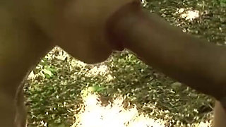 Hairy brunette babe gets fucked in the woods