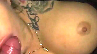 Tattooed Slut Blows Multiple Cocks in Car and Gets Her Face Covered in Cum