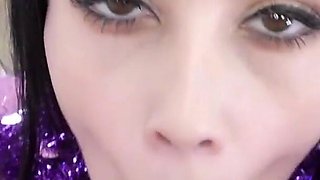 Brunette teen Noelle Easton POV blowjob and cum swallow