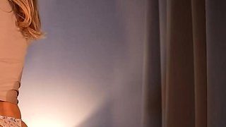 Vulva rubbing close up with blonde handling monster dildo