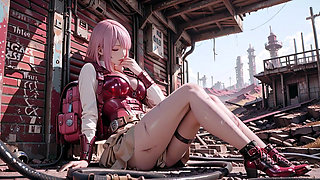 Pink-Haired Mech Warrior! The Cold Beauty of the Wasteland. Red and white armor hiding secrets?