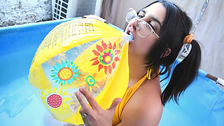 Play and Tease Yellow Beachball at Pool Party - Bunny Looner