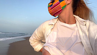 Blonde Amateur with Big Tits Is Walking Without a Bra