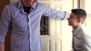 Latino twink seduces tall DILF