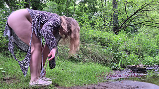 Sexy Moves in a Torn Dress in the Forest and Water