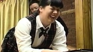 Teen in Schoolgirl Uniform Spanking Older Man
