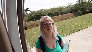 Cute girl in sexy glasses fucks a strange black dick