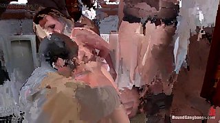 Hot Business Lady Gets Overpowered  Gang Banged in a Public Restroom by Huge Cocks