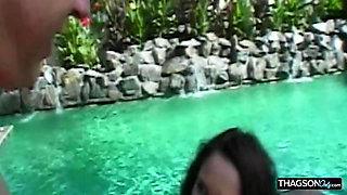 Poolside Brunette MILF Dripping Wet From Intense Pounding