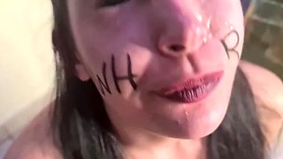 Naughty teen slut gets face fucked, slapped, and pissed on by kinkybitch69 and Domslutfucker