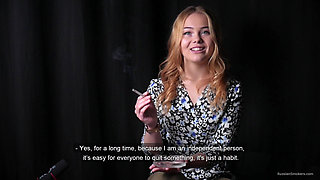 Sweet Russian Girl Smoking Cigarette in Nature