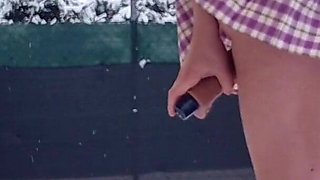 Perverted Young Slut Masturbates in the Garden with Ice