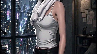 Anime Green-haired Cyberpunk Rain Window Fuck