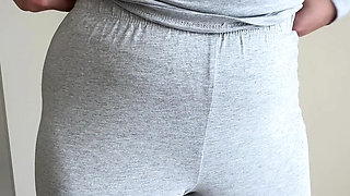 Emma Voyeur Touches Her Crotch in Grey Pyjama Pants