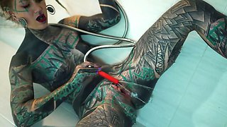 Extreme Anal Shower Play by Heavily Tattooed Model – Solo Anal Masturbation