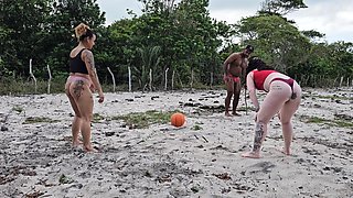 Curvy Curly Inked Brazilian Babes Get Fucked By Their BBC Stepdad While Playing Football With Him