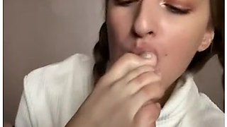 With Pigtails Self Worship. Toes Sucking And Licking