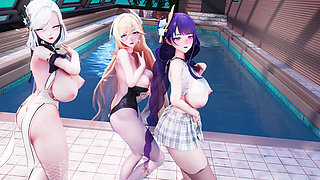 [mmd]thor, Shen He, Dumb Goose Bunny Girl, Jk Uniform, Swimsuit, Miniskirt, Black Stockings, White Stockings, Huge Breasts
