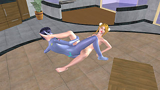 Animated 3D Lesbian Porn - Young Woman and Blue Elf Woman Rubbing Pussies on Floor