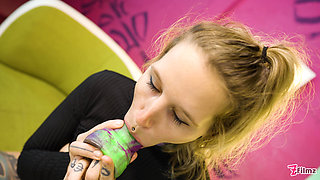 Alt Blonde Girl with Tattoos Masturbate with Crazy Toys