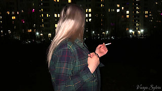 Smoking Blonde with Naked Tits Smokes!