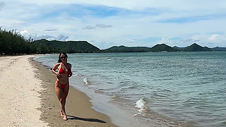Beauty Chill and Sunbaths in Red Sexy Bikini