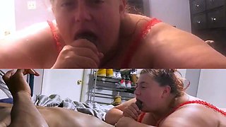 POV blowjob footjob handjob with Karla Kush eating cum