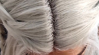 Submissive Sloppy Deepthroat in White Wig & Blue Contacts - Debora Swallowing Wellington's Thick Cock + Slow Stretching