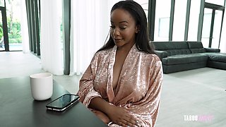 Busty milf Lily, takes his white dick inside, after tasting it