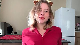 Blonde Teen MilaPixie's Red New Year's Pussy Tease on Kitchen Table Solo 4k