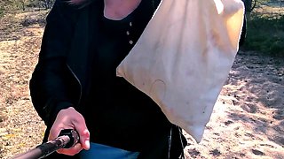 Outdoor sexy solo scene with teenie masturbating